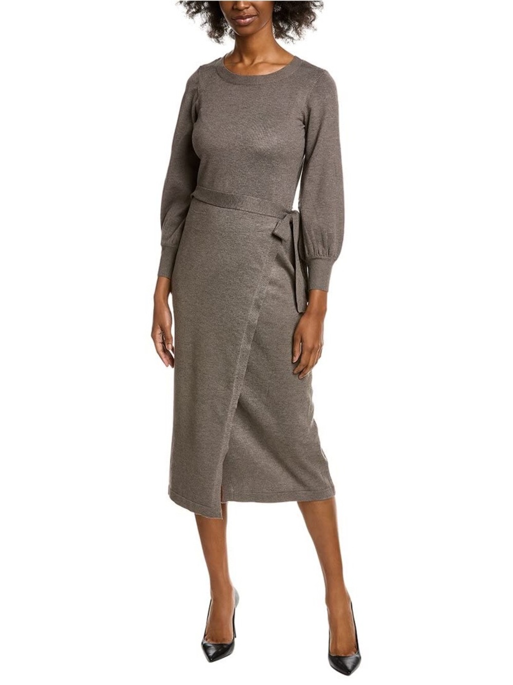 Taylor Long Sleeve Knit Wrap Dress in Taupe